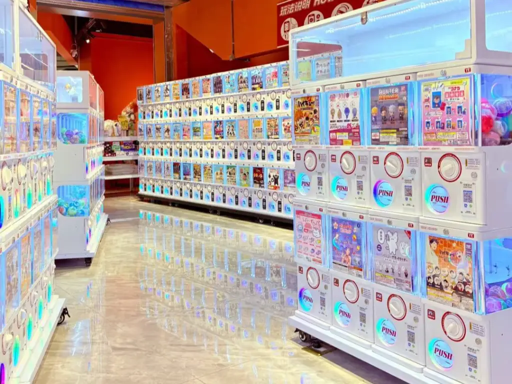 Square Gashapon Capsule Vending Machine with Display Case and Wheels Tongru